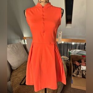 Mono B Orange A-Line Mini Dress with Mandarin Collar